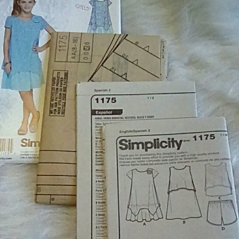 Simplicity 1175 girl dress top shorts sz 8-16.5